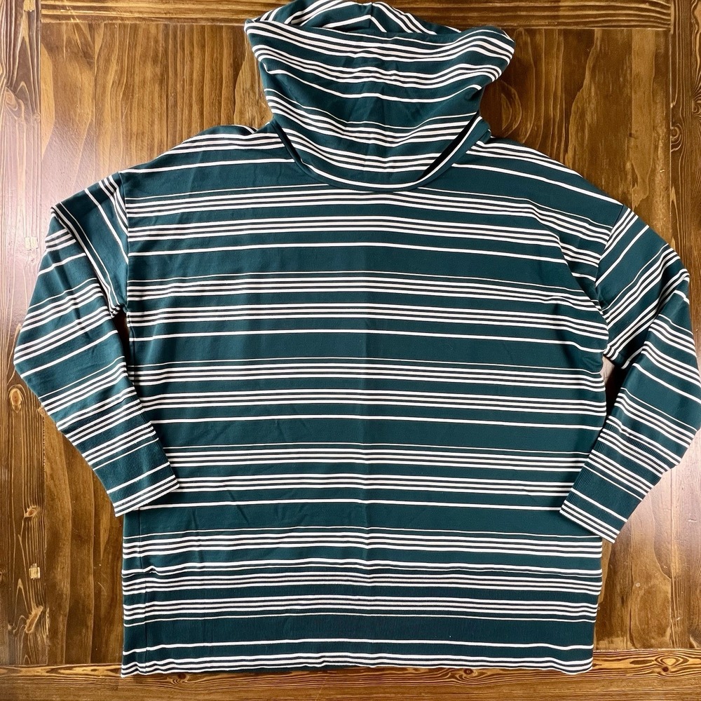 Garnet Hill Tencel Lyocell‎ Sustainable Funnel Neck Green Striped Top Size M